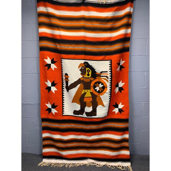 Vtg Woven Serape Southwestern Mexican Blanket Rug Intricate Textile Art Wool - Picture 5 of 8